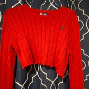 Chaps Long Sleeve Crop Sweater Red Ralph Lauren